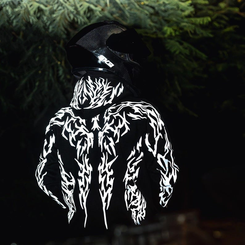 444 Reflective V1 Hoodie - Silver Print Lights Up at Night