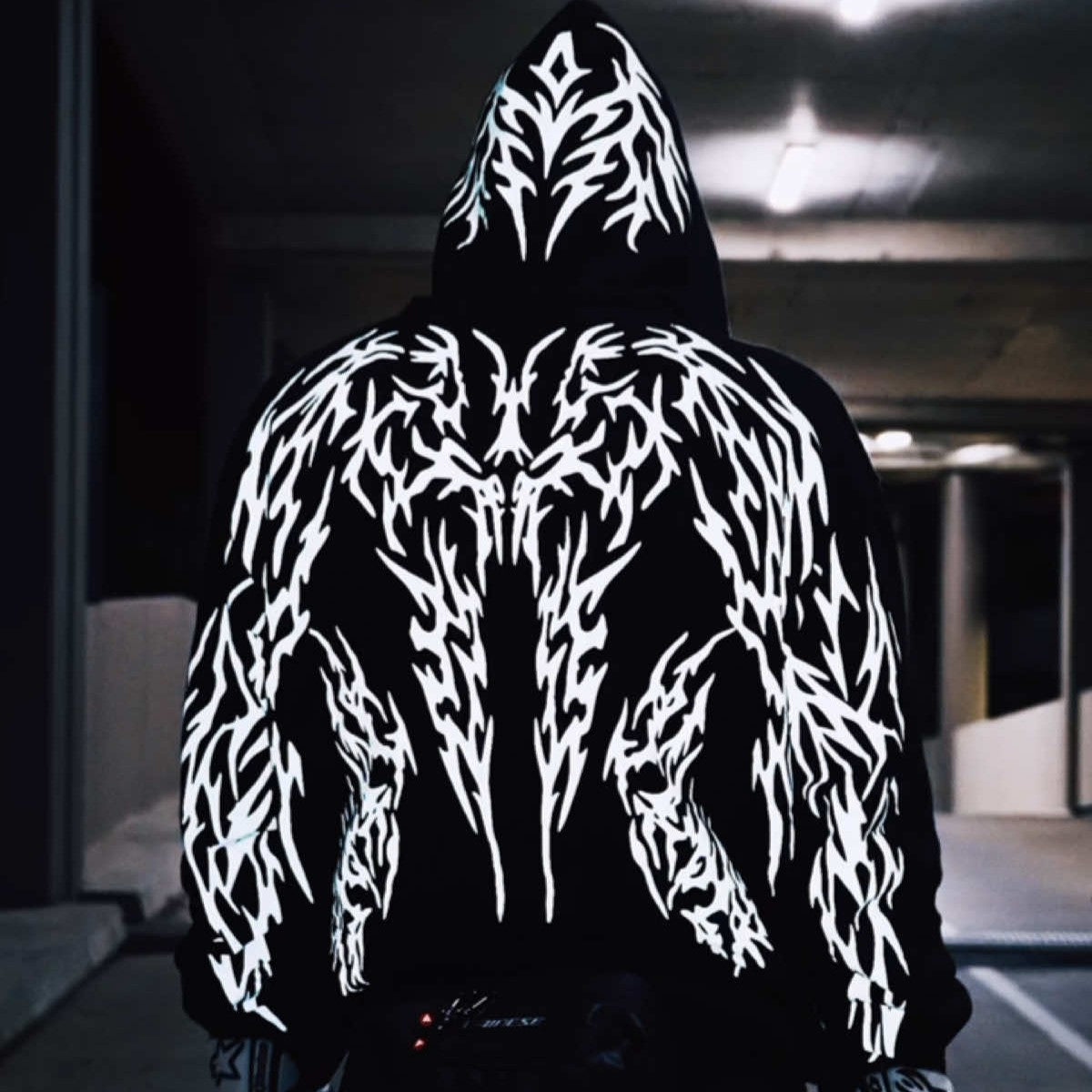 444 Reflective V1 Hoodie - Silver Print Lights Up at Night